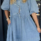 Dusk Blue Bowknot Bubble Sleeve Short Denim Dress