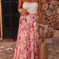 Pink Abstract Watercolor Tie Dye Tiered Maxi Skirt