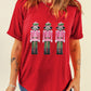 Red Sequined Christmas Nutcracker Pattern Crew Neck Graphic Tee