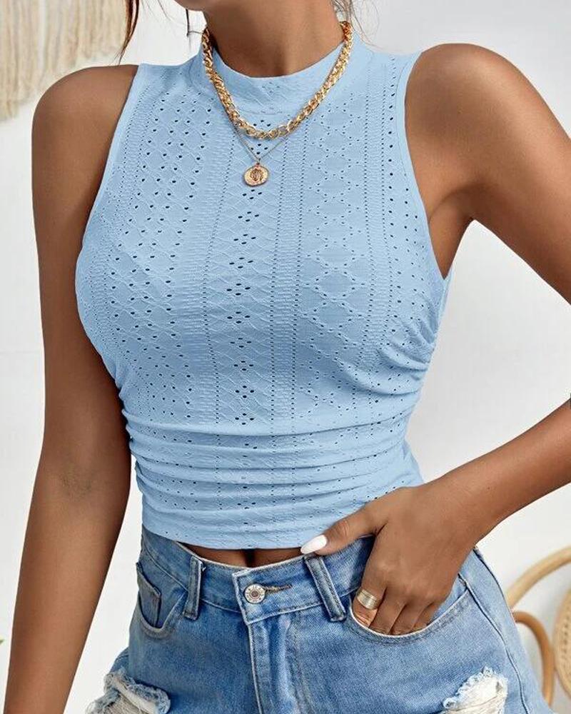 Eyelet Embroidery Textured Ruched Tank Top