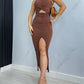 Cutout Twisted Slit Ribbed Bodycon Dress