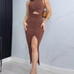 Cutout Twisted Slit Ribbed Bodycon Dress