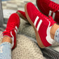 Fiery Red Vintage Striped Patchwork Lace-up Flat Shoes