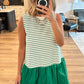 Green Stripe Woven Ruffled Sleeveless Mini Dress