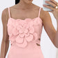 Floral Decor V Neck Spaghetti Strap Bodycon Dress Casual Backless Mini Dress