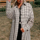 White Stripe Plus Size Plaid Buttoned Raw Hem Tunic Shirt Dress