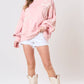 Light Pink Bow Thread Embroidery Ribbed Edge Sweatshirt