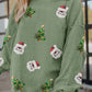 Grass Green Sequin Santa Clause Christmas Tree Patchwork Corded Sweatshirt