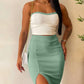 2 Pieces Colorblock Bandeau Strapless Top and Side Slit Slim Fit Skirt Set