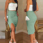 2 Pieces Colorblock Bandeau Strapless Top and Side Slit Slim Fit Skirt Set