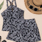 Black Abstract Printed Buckle Crossed Straps Skirted Tankini 2pcs Swimsuit