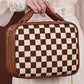 Black Checkered Multiple Compartments PU Leather Cosmetic Bag