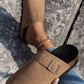 Light French Beige Suede Buckle Detail Slippers