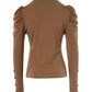 Puff Sleeve Button Decor Ribbed Top