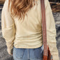 Beige Thermal Knit Patchwork Exposed Seam Long Sleeve Top