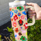 Khaki Flower Print Large Portable Cup with Handle 40OZ