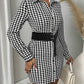 Houndstooth Print Long Sleeve Turn down Collar Bodycon Dress Button Front Mini Dress