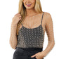 Apricot Pearl and Rhinestone Detail Sheer Mesh Top