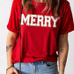 Red Christmas MERRY Graphic Cuffed Sleeve T Shirt