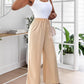 High Waist Drawstring Tied Detail Wide Leg Pants Casual Pants