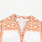 Orange Geometric Print Ruffle Tiered Button V Neck Dress