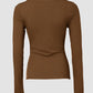 U Neck Built in Bra Long Sleeve Ribbed Top