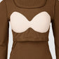 U Neck Built in Bra Long Sleeve Ribbed Top