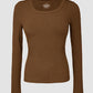 U Neck Built in Bra Long Sleeve Ribbed Top