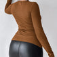 U Neck Built in Bra Long Sleeve Ribbed Top