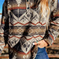 Brown Western Aztec Collared Button-up Sweatshirt