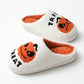 White Halloween Pumpkin Trick Or Treat Plush Slippers