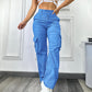 High Waist Pocket Design Cargo Pants Casual Loose Fit Active Pants