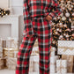 Red Christmas Checkered Pattern Loose Shirt and Pants Lounge Set