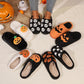 White Halloween Pumpkin Print Plush Slippers (Runs Small, Size Up)