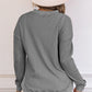 Gray Crew Neck Ribbed Trim Waffle Knit Top