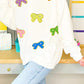 White Chenille Bowknot Patched Graphic Crewneck Sweatshirt