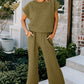 Sage Green Quilted Short Sleeve Wide Leg Pants Set