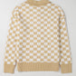 Apricot Checkered Buttons Collar V Neck Drop Shoulder Sweater