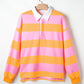 Yellow Stripe Color Block Polo Collar Sweatshirt