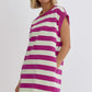 Rose Stripe Cap Sleeve Pocketed Shift T-shirt Dress