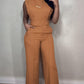 2 Pieces Round Neck Cap Sleeve Crop Top and Casual Pocket Design Straight Pants Set