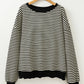 Black Stripe Loose Drop Shoulder Long Sleeve Top