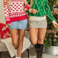 Fiery Red Merry Christmas Reindeer Heart Pattern High Neck Sweater