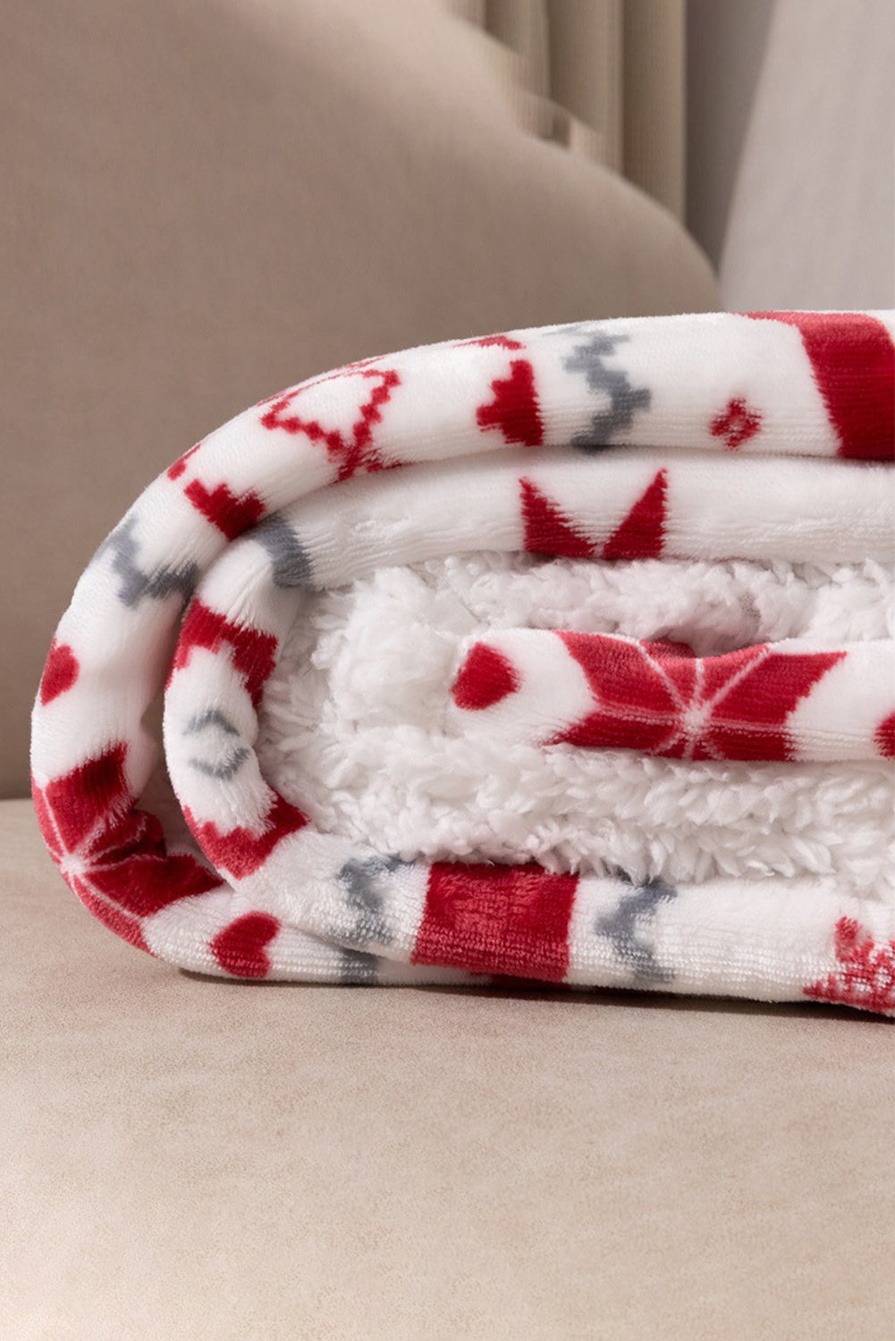 White Christmas Reindeer Snowflake Printed Sherpa Blanket