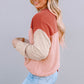 Fiery Red Color Block Long Sleeve Ribbed Loose Top