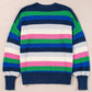 Bright Green Rainbow Striped Crew Neck Drop Shoulder Sweater