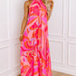 Rose Abstract Printed High Neck Knotted Nape Sleeveless Maxi Dress