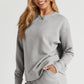 Gray Textured Long Sleeve Top and Drawstring Shorts Set