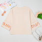 Beige Plus Size Flower Patched Side Slits Crewneck Top