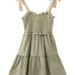 Laurel Green Smocked Bodice Self-tie Straps A-line Ruffled Mini Dress